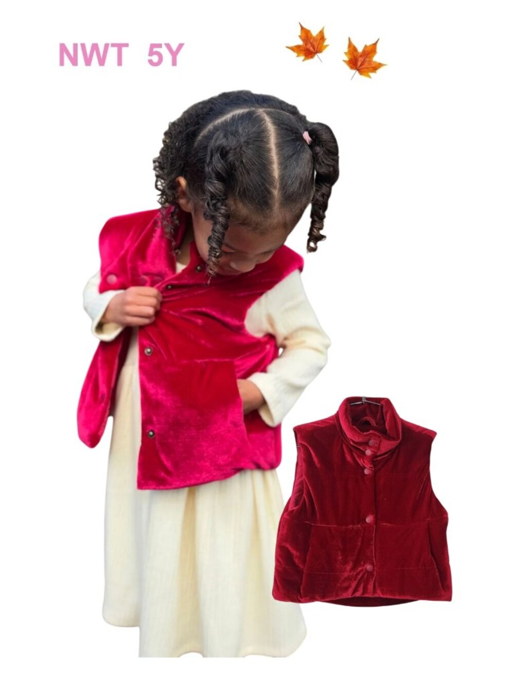 Vignette Red Velvet Parker Vest Casual Fall Layering Light Winter Vest size 4Y